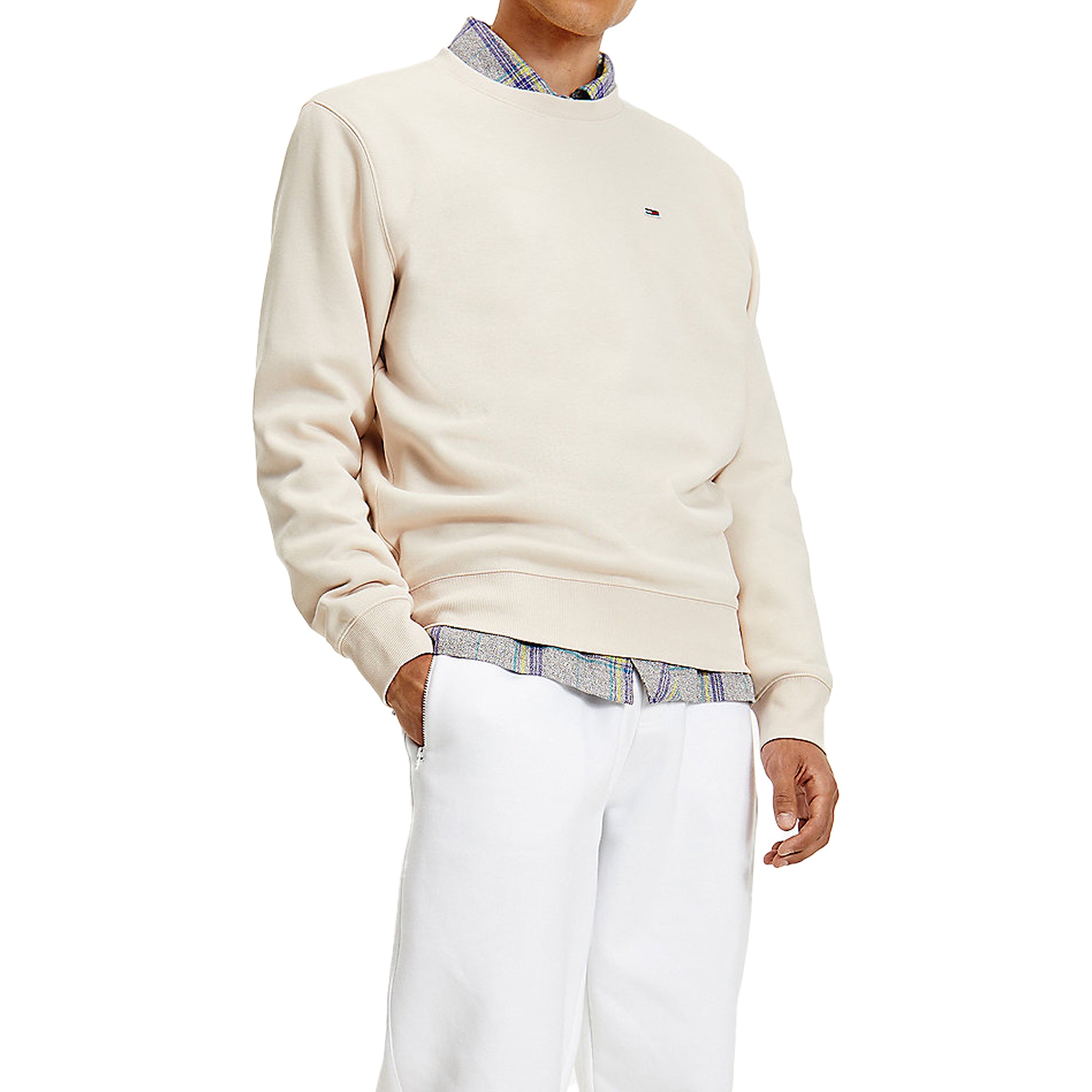 Tommy Jeans Fleece Flag Crew Sweat - Smooth Stone