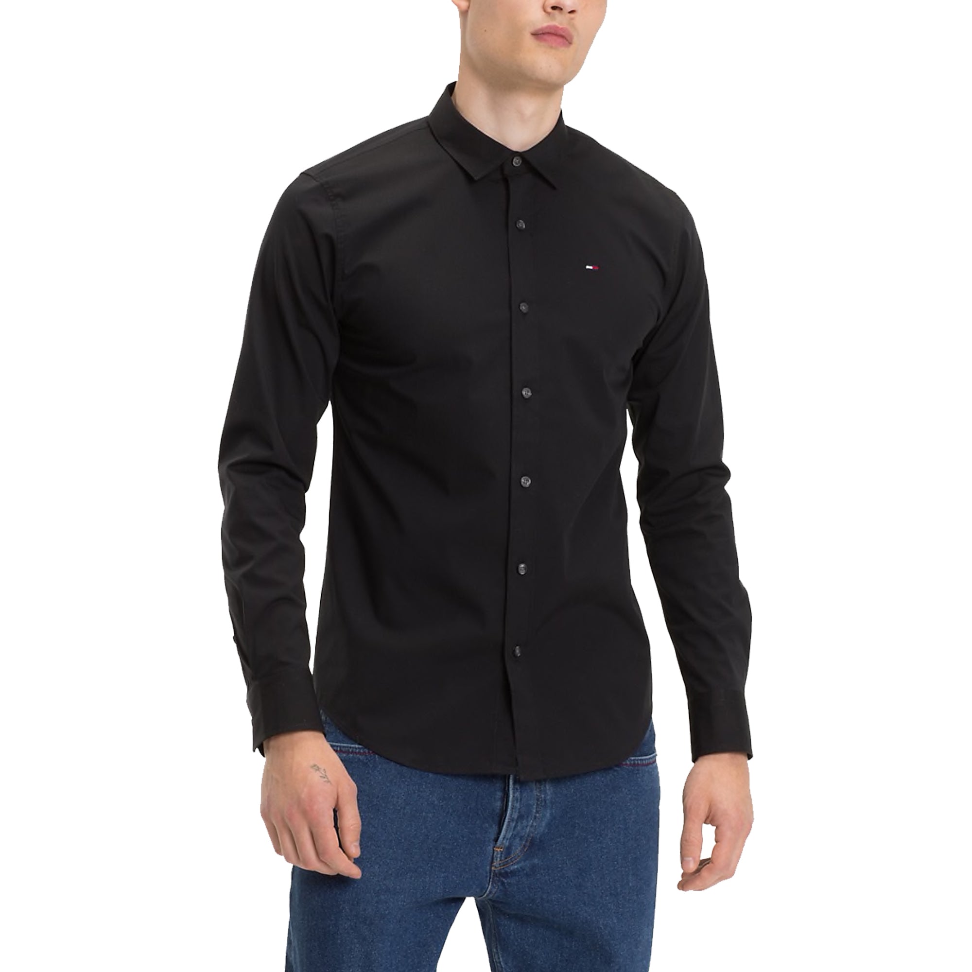 Tommy Hilfiger Original Flag Stretch Long Sleeve Shirt - Black