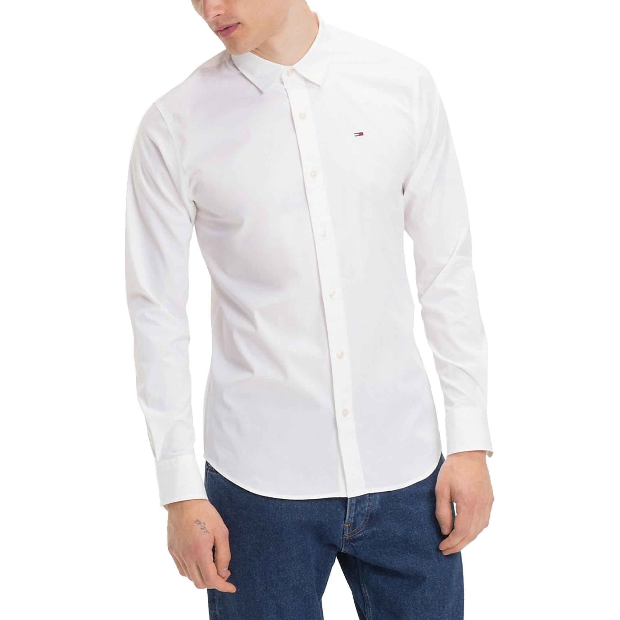 Tommy Hilfiger Original Flag Stretch Long Sleeve Shirt - White