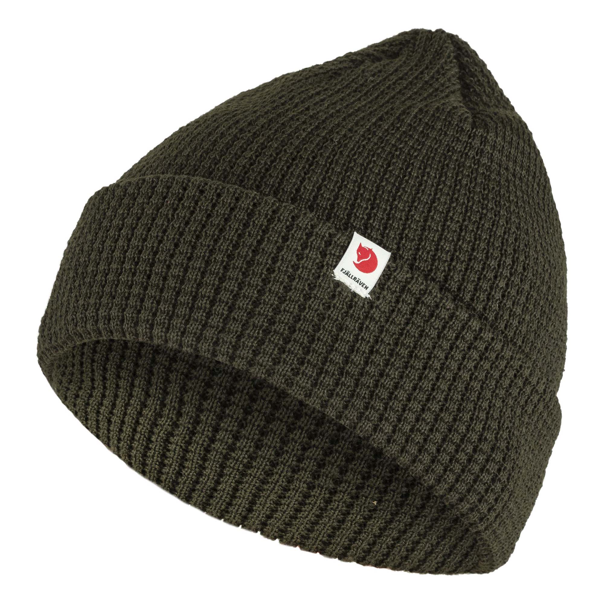 Side view of Fjallraven Tab Beanie for Men in Deep Forest
